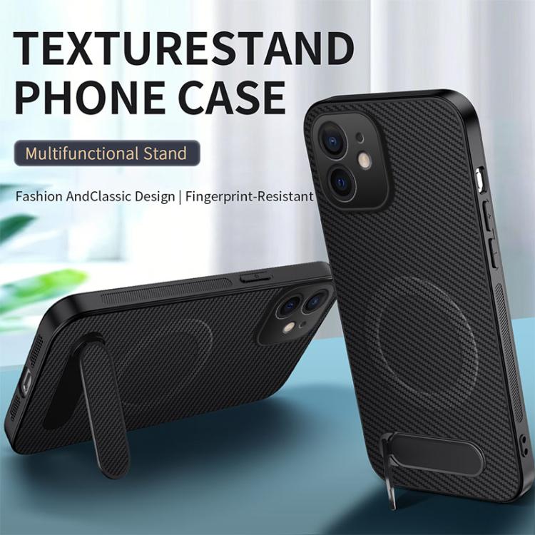 Custodia per telefono magnetica con supporto WANLONFENG e texture in fibra di carbonio., For iPhone 11, For iPhone 11 Pro