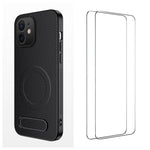 WANLONFENG Custodia per telefono magnetica con supporto integrato e texture in fibra di carbonio, con 2 pellicole protettive per lo schermo incluse., For iPhone 12, For iPhone 12 Pro Max, For iPhone 12 Pro, For iPhone 11 Pro Max
