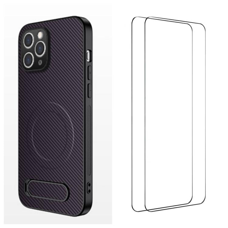 WANLONFENG Custodia per telefono magnetica con supporto integrato e texture in fibra di carbonio, con 2 pellicole protettive per lo schermo incluse., For iPhone 12, For iPhone 12 Pro Max, For iPhone 12 Pro, For iPhone 11 Pro Max