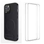 WANLONFENG Custodia per telefono magnetica con supporto integrato e texture in fibra di carbonio, con 2 pellicole protettive per lo schermo incluse., For iPhone 12, For iPhone 12 Pro Max, For iPhone 12 Pro, For iPhone 11 Pro Max