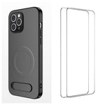WANLONFENG Custodia per telefono magnetica con supporto integrato e texture in fibra di carbonio, con 2 pellicole protettive per lo schermo incluse., For iPhone 12, For iPhone 12 Pro Max, For iPhone 12 Pro, For iPhone 11 Pro Max
