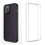 WANLONFENG Custodia per telefono magnetica con supporto integrato e texture in fibra di carbonio, con 2 pellicole protettive per lo schermo incluse., For iPhone 11, For iPhone 11 Pro