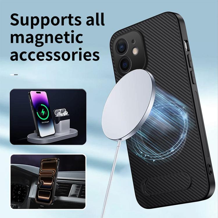WANLONFENG Custodia per telefono magnetica con supporto integrato e texture in fibra di carbonio, con 2 pellicole protettive per lo schermo incluse., For iPhone 11, For iPhone 11 Pro