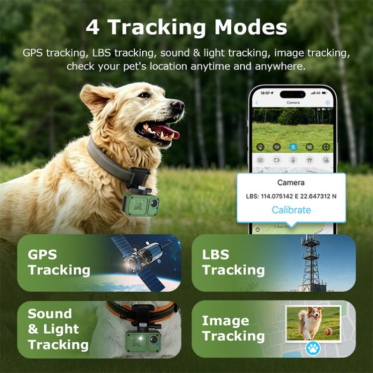 Localizzatore GPS per animali domestici 4G impermeabile per esterni con telecamera di monitoraggio in tempo reale, US Version