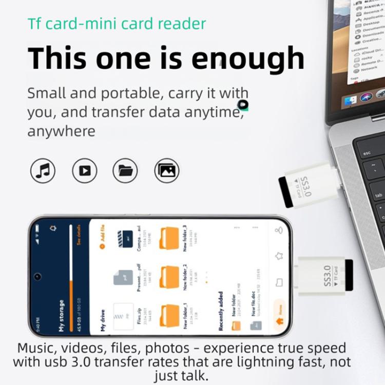 Lettore schede mini USB 3.0 Type-C a TF compatto