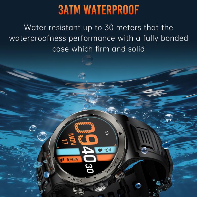 Smartwatch sportivo KT91 con display AMOLED da 1,43 pollici e torcia integrata, compatibile con il monitoraggio della salute.