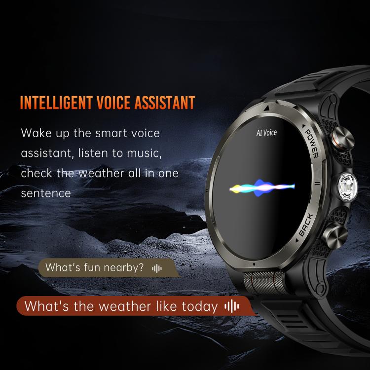 Smartwatch sportivo KT91 con display AMOLED da 1,43 pollici e torcia integrata, compatibile con il monitoraggio della salute.