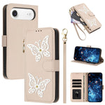 Custodia per telefono in ecopelle con cerniera e cinturino da polso, motivo farfalla glitterata, con cinturino da polso., For iPhone Air, For iPhone 16 Pro Max, For iPhone 16 Pro, For iPhone 16 Plus