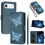 Custodia per telefono in ecopelle con cerniera e cinturino da polso, motivo farfalla glitterata, con cinturino da polso., For iPhone Air, For iPhone 16 Pro Max, For iPhone 16 Pro, For iPhone 16 Plus