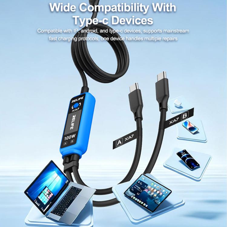 RELIFE XA7 Cavo di ricarica rapida digitale da 1 a 2 con display Type-C da 100 W per iPhone/Android