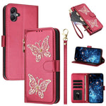 Custodia per telefono in ecopelle con cerniera e cinturino da polso, motivo farfalla glitterata, con cinturino da polso., For Galaxy A07 4G / A06 5G / A06 4G, For Galaxy A17 5G / A26 5G, For Galaxy A36 5G / A56 5G Global, For Galaxy A16 5G / 4G Global