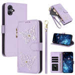 Custodia per telefono in ecopelle con cerniera e cinturino da polso, motivo farfalla glitterata, con cinturino da polso., For Galaxy A07 4G / A06 5G / A06 4G, For Galaxy A17 5G / A26 5G, For Galaxy A36 5G / A56 5G Global, For Galaxy A16 5G / 4G Global