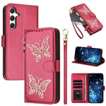 Custodia per telefono in ecopelle con cerniera e cinturino da polso, motivo farfalla glitterata, con cinturino da polso., For Galaxy A07 4G / A06 5G / A06 4G, For Galaxy A17 5G / A26 5G, For Galaxy A36 5G / A56 5G Global, For Galaxy A16 5G / 4G Global