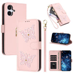 Custodia per telefono in ecopelle con cerniera e cinturino da polso, motivo farfalla glitterata, con cinturino da polso., For Galaxy A57 5G, For Galaxy A37 5G, For Galaxy A27 5G, For Galaxy A25e