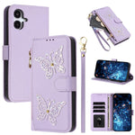 Custodia per telefono in ecopelle con cerniera e cinturino da polso, motivo farfalla glitterata, con cinturino da polso., For Galaxy A57 5G, For Galaxy A37 5G, For Galaxy A27 5G, For Galaxy A25e