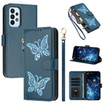 Custodia per telefono in ecopelle con cerniera e cinturino da polso, motivo farfalla glitterata, con cinturino da polso., For Galaxy A54 5G, For Galaxy A53 5G, For Galaxy A33 5G
