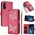 Custodia per telefono in ecopelle con cerniera e cinturino da polso, motivo farfalla glitterata, con cinturino da polso., For Galaxy A57 5G, For Galaxy A37 5G, For Galaxy A27 5G, For Galaxy A25e