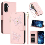 Custodia per telefono in ecopelle con cerniera e cinturino da polso, motivo farfalla glitterata, con cinturino da polso., For Galaxy A57 5G, For Galaxy A37 5G, For Galaxy A27 5G, For Galaxy A25e