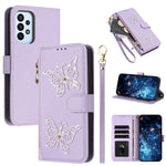 Custodia per telefono in ecopelle con cerniera e cinturino da polso, motivo farfalla glitterata, con cinturino da polso., For Galaxy A54 5G, For Galaxy A53 5G, For Galaxy A33 5G