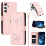 Custodia per telefono in ecopelle con cerniera e cinturino da polso, motivo farfalla glitterata, con cinturino da polso., For Galaxy A57 5G, For Galaxy A37 5G, For Galaxy A27 5G, For Galaxy A25e
