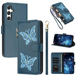 Custodia per telefono in ecopelle con cerniera e cinturino da polso, motivo farfalla glitterata, con cinturino da polso., For Galaxy A57 5G, For Galaxy A37 5G, For Galaxy A27 5G, For Galaxy A25e