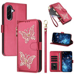 Custodia per telefono in ecopelle con cerniera e cinturino da polso, motivo farfalla glitterata, con cinturino da polso., For Galaxy A57 5G, For Galaxy A37 5G, For Galaxy A27 5G, For Galaxy A25e