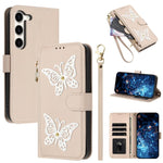 Custodia per telefono in ecopelle con cerniera e cinturino da polso, motivo farfalla glitterata, con cinturino da polso., For Galaxy S23 Ultra 5G, For Galaxy S23+ 5G, For Galaxy S23 5G, For Galaxy S22 Ultra 5G