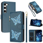 Custodia per telefono in ecopelle con cerniera e cinturino da polso, motivo farfalla glitterata, con cinturino da polso., For Galaxy S23 Ultra 5G, For Galaxy S23+ 5G, For Galaxy S23 5G, For Galaxy S22 Ultra 5G
