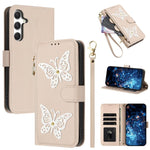 Custodia per telefono in ecopelle con cerniera e cinturino da polso, motivo farfalla glitterata, con cinturino da polso., For Galaxy S25 Ultra 5G, For Galaxy S24 FE 5G, For Galaxy S24 Ultra 5G, For Galaxy S23 FE 5G