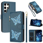 Custodia per telefono in ecopelle con cerniera e cinturino da polso, motivo farfalla glitterata, con cinturino da polso., For Galaxy S25 Ultra 5G, For Galaxy S24 FE 5G, For Galaxy S24 Ultra 5G, For Galaxy S23 FE 5G