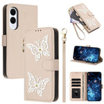 Custodia per telefono in ecopelle con cerniera e cinturino da polso, motivo farfalla glitterata, con cinturino da polso., For Galaxy S25 FE 5G, For Galaxy S25 Edge 5G, For Galaxy S25 5G / S24 5G, For Galaxy S24+ 5G / S25+ 5G