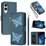 Custodia per telefono in ecopelle con cerniera e cinturino da polso, motivo farfalla glitterata, con cinturino da polso., For Galaxy S25 FE 5G, For Galaxy S25 Edge 5G, For Galaxy S25 5G / S24 5G, For Galaxy S24+ 5G / S25+ 5G