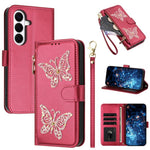 Custodia per telefono in ecopelle con cerniera e cinturino da polso, motivo farfalla glitterata, con cinturino da polso., For Galaxy S26 FE 5G, For Galaxy S26+ 5G, For Galaxy S26 Ultra 5G, For Galaxy S26 5G