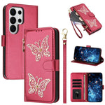 Custodia per telefono in ecopelle con cerniera e cinturino da polso, motivo farfalla glitterata, con cinturino da polso., For Galaxy S26 FE 5G, For Galaxy S26+ 5G, For Galaxy S26 Ultra 5G, For Galaxy S26 5G