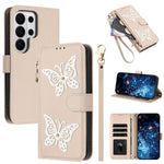 Custodia per telefono in ecopelle con cerniera e cinturino da polso, motivo farfalla glitterata, con cinturino da polso., For Galaxy S26 FE 5G, For Galaxy S26+ 5G, For Galaxy S26 Ultra 5G, For Galaxy S26 5G
