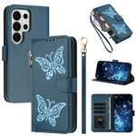 Custodia per telefono in ecopelle con cerniera e cinturino da polso, motivo farfalla glitterata, con cinturino da polso., For Galaxy S26 FE 5G, For Galaxy S26+ 5G, For Galaxy S26 Ultra 5G, For Galaxy S26 5G
