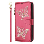 Custodia per telefono in ecopelle con cerniera e cinturino da polso, motivo farfalla glitterata, con cinturino da polso., For Galaxy S26 FE 5G, For Galaxy S26+ 5G, For Galaxy S26 Ultra 5G, For Galaxy S26 5G