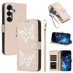 Custodia per telefono in ecopelle con cerniera e cinturino da polso, motivo farfalla glitterata, con cinturino da polso., For Galaxy S26 FE 5G, For Galaxy S26+ 5G, For Galaxy S26 Ultra 5G, For Galaxy S26 5G