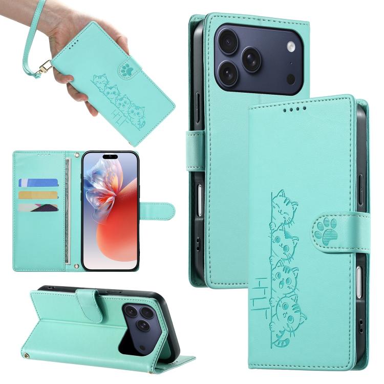 Custodia per telefono in ecopelle con chiusura magnetica e cinturino, con simpatici gattini., For iPhone 17e / 16e, For iPhone 17 Pro Max, For iPhone 17 Pro, For iPhone 17