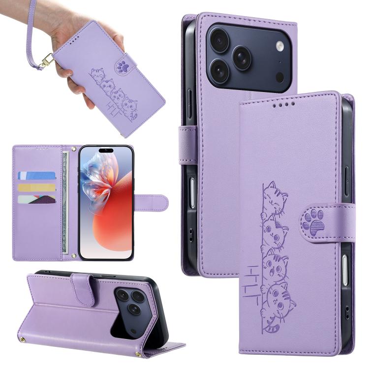 Custodia per telefono in ecopelle con chiusura magnetica e cinturino, con simpatici gattini., For iPhone 17e / 16e, For iPhone 17 Pro Max, For iPhone 17 Pro, For iPhone 17