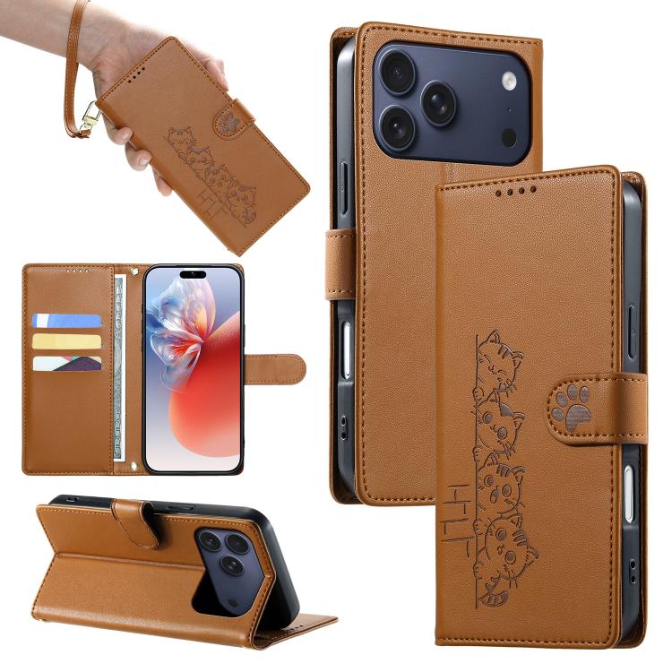 Custodia per telefono in ecopelle con chiusura magnetica e cinturino, con simpatici gattini., For iPhone 17e / 16e, For iPhone 17 Pro Max, For iPhone 17 Pro, For iPhone 17