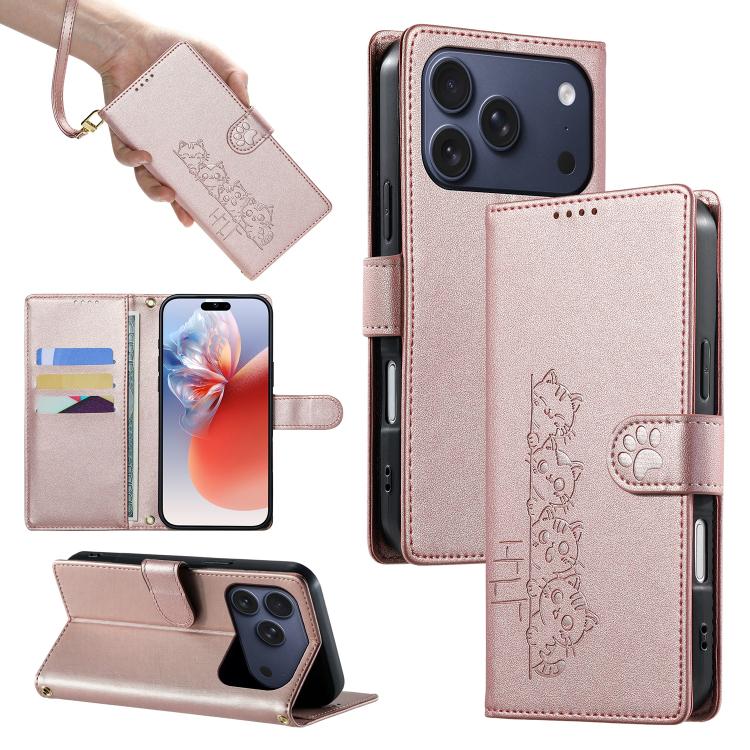 Custodia per telefono in ecopelle con chiusura magnetica e cinturino, con simpatici gattini., For iPhone 17e / 16e, For iPhone 17 Pro Max, For iPhone 17 Pro, For iPhone 17