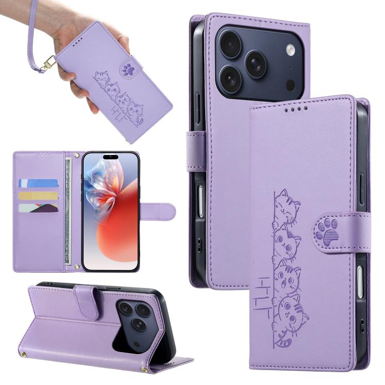 Custodia per telefono in ecopelle con chiusura magnetica e cinturino, con simpatici gattini., For iPhone 17e / 16e, For iPhone 17 Pro Max, For iPhone 17 Pro, For iPhone 17
