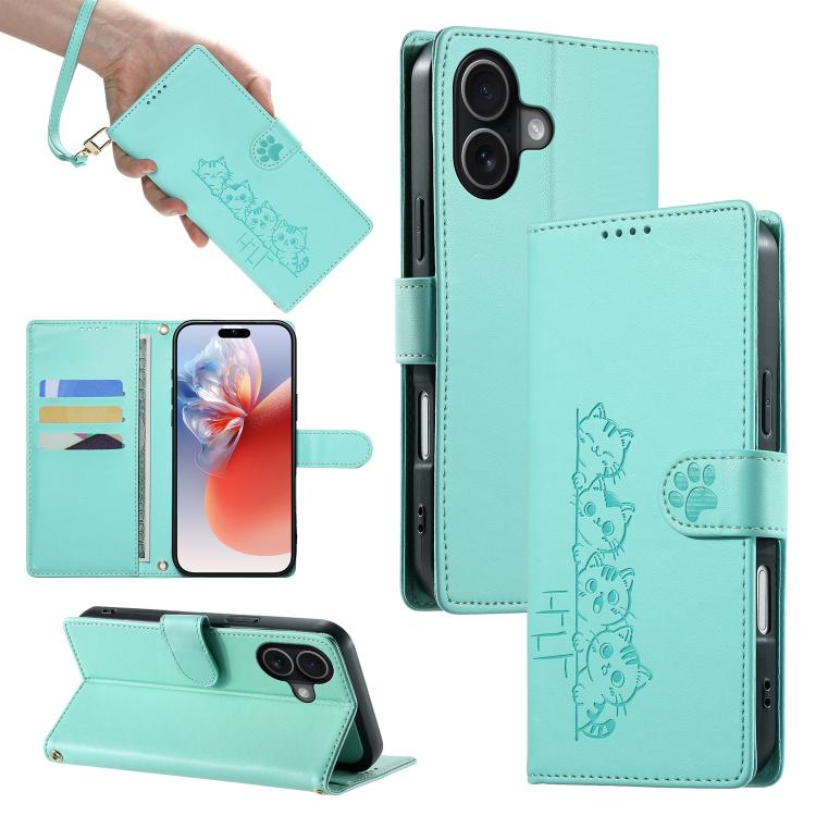 Custodia per telefono in ecopelle con chiusura magnetica e cinturino, con simpatici gattini., For iPhone 17e / 16e, For iPhone 17 Pro Max, For iPhone 17 Pro, For iPhone 17