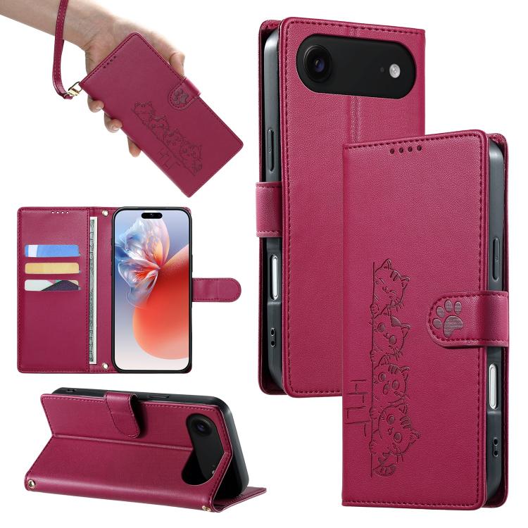 Custodia per telefono in ecopelle con chiusura magnetica e cinturino, con simpatici gattini., For iPhone Air, For iPhone 16 Pro Max, For iPhone 16 Pro, For iPhone 16 Plus