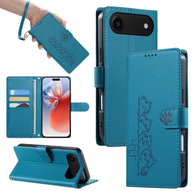 Custodia per telefono in ecopelle con chiusura magnetica e cinturino, con simpatici gattini., For iPhone Air, For iPhone 16 Pro Max, For iPhone 16 Pro, For iPhone 16 Plus