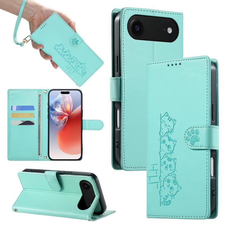 Custodia per telefono in ecopelle con chiusura magnetica e cinturino, con simpatici gattini., For iPhone Air, For iPhone 16 Pro Max, For iPhone 16 Pro, For iPhone 16 Plus