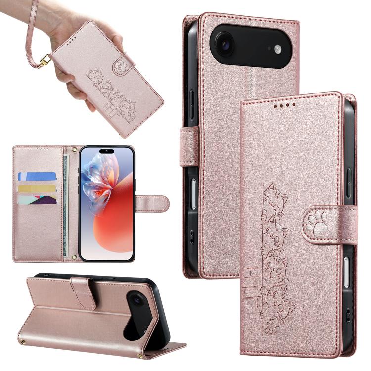 Custodia per telefono in ecopelle con chiusura magnetica e cinturino, con simpatici gattini., For iPhone Air, For iPhone 16 Pro Max, For iPhone 16 Pro, For iPhone 16 Plus