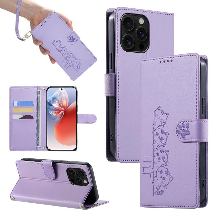 Custodia per telefono in ecopelle con chiusura magnetica e cinturino, con simpatici gattini., For iPhone Air, For iPhone 16 Pro Max, For iPhone 16 Pro, For iPhone 16 Plus