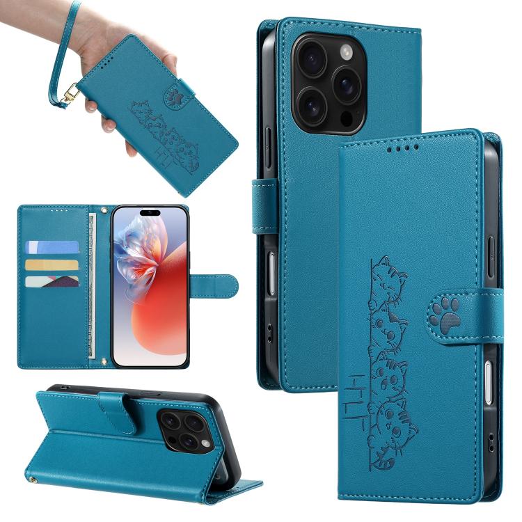 Custodia per telefono in ecopelle con chiusura magnetica e cinturino, con simpatici gattini., For iPhone Air, For iPhone 16 Pro Max, For iPhone 16 Pro, For iPhone 16 Plus